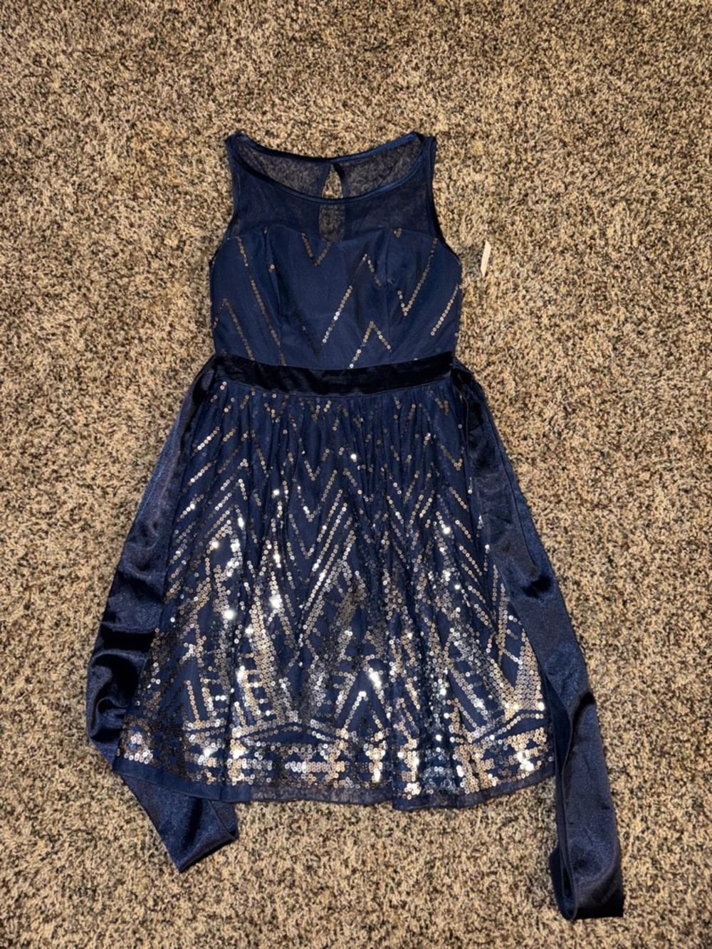 Crystal Doll Navy Sequin Mesh Party Dress NWOT